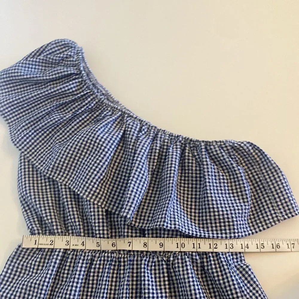 MINKPINK Wanderer Blue & White Gingham One-Shoulder Ruffle Dress Size Medium - Picture 7 of 8
